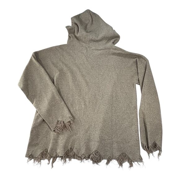 MITTOSHOP Women’s Sweater Hoodie Fringe Raw Edges Distressed Tan - Picture 4 of 9